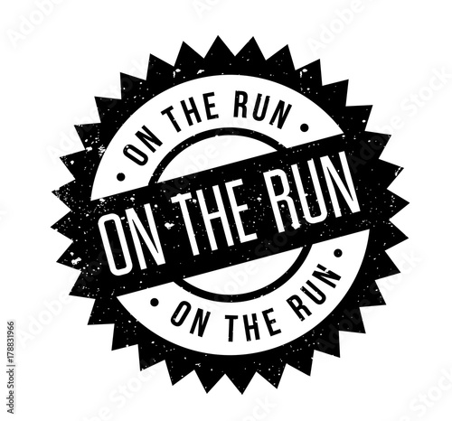 On The Run rubber stamp. Grunge design with dust scratches. Effects can be easily removed for a clean, crisp look. Color is easily changed.