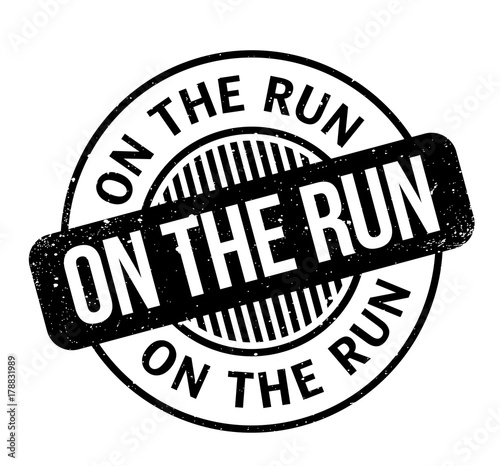 On The Run rubber stamp. Grunge design with dust scratches. Effects can be easily removed for a clean, crisp look. Color is easily changed.