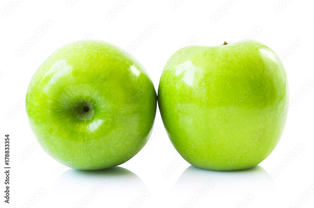 Green fresh apples fruit isolated on white background with clipping path, healthy diet food concept Green fresh apples fruit isolated on white background with clipping path, healthy diet food concept