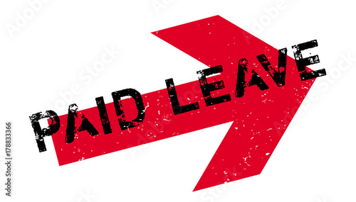 Paid Leave rubber stamp. Grunge design with dust scratches. Effects can be easily removed for a clean, crisp look. Color is easily changed.