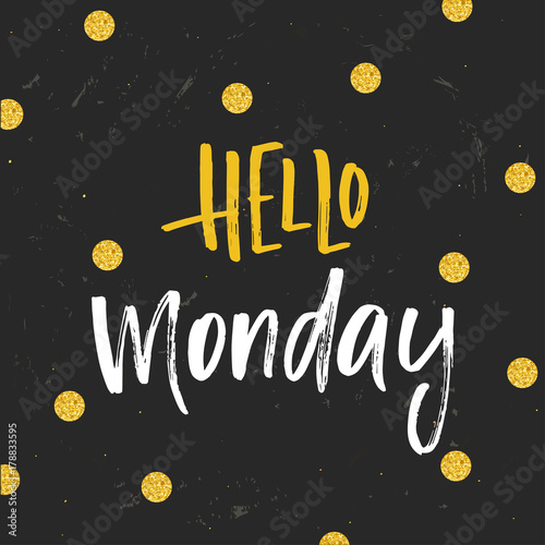 Vector trendy hand lettering poster. Hand drawn calligraphy 'hello monday'