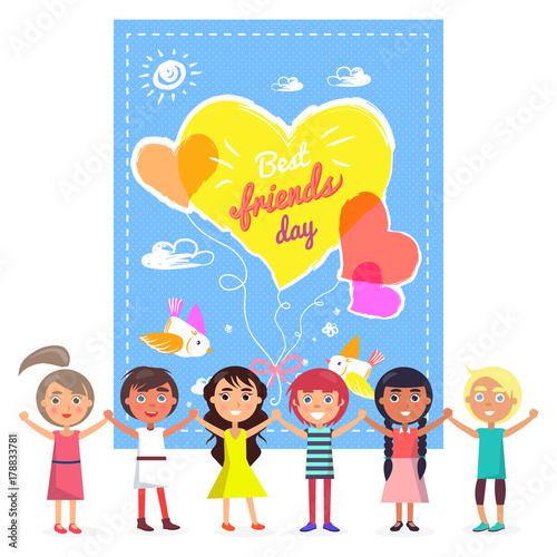 Best Friends Day banner and Friendly Children