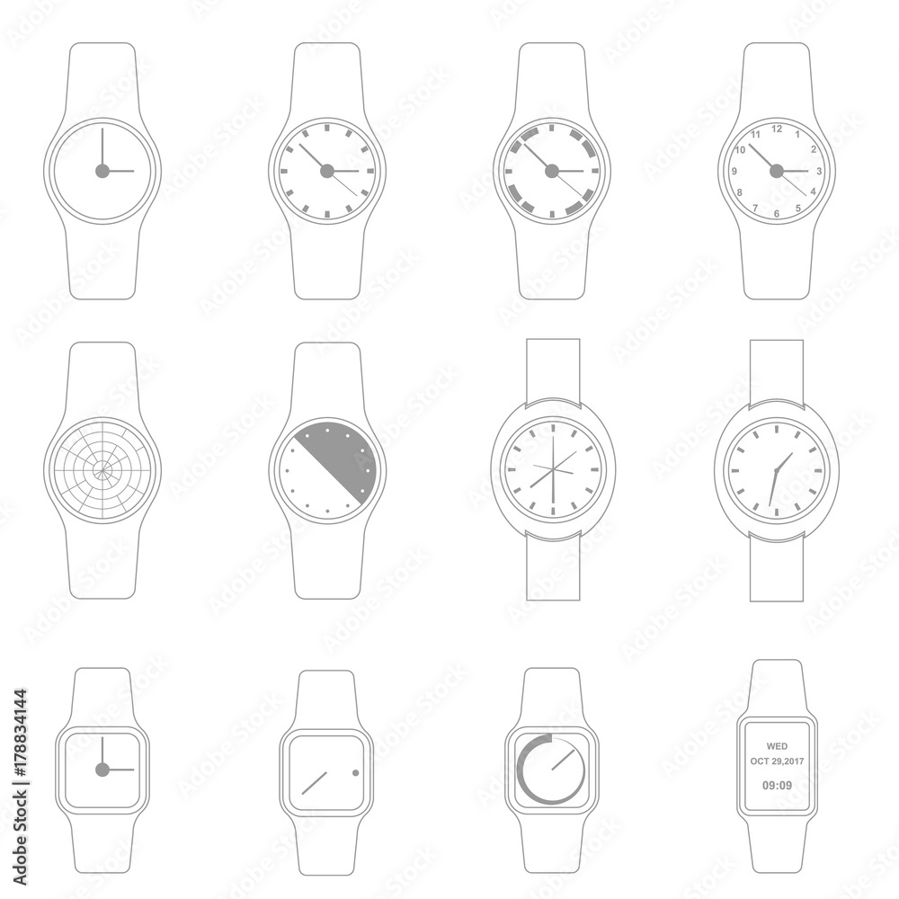 Hand watch icon set, Minimalist icon design, Vector, Illustration