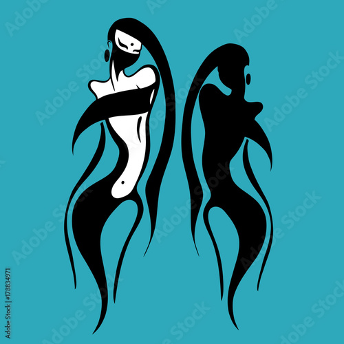 Eastern woman Silhouette. Hand drawn Vector Illustration