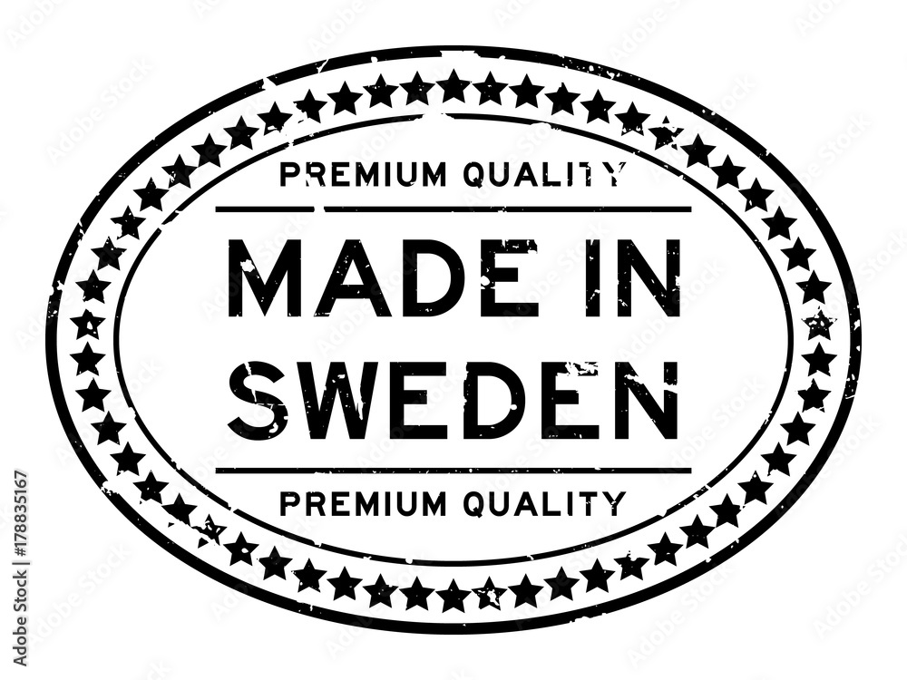 Grunge black premium quality made in Sweden oval rubber seal stamp on white background