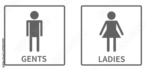 Simple icons for toilet in square, ladies and gents