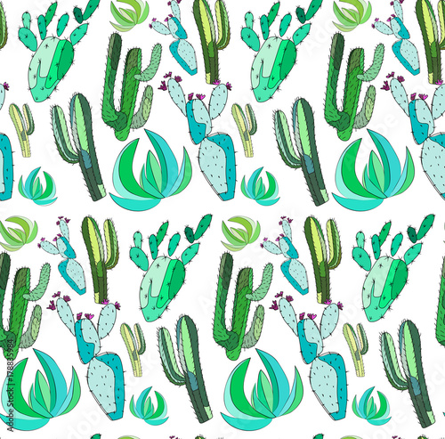 Bright cute beautiful abstract lovely mexican tropical floral herbal summer green set of a cactus paint like child vector illustration. Perfect for textile, wallpapers, wrapping paper