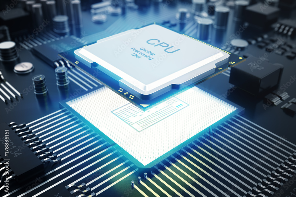 3D rendering Circuit board. Technology background. Central Computer ...