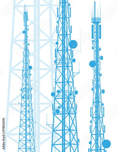 Telecommunication tower blue constructions vector background isolated