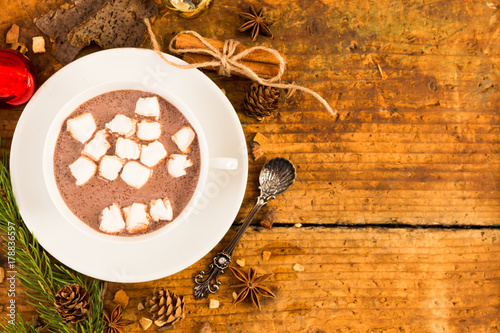 Hot chocolate and marshmallow as Christmas concept