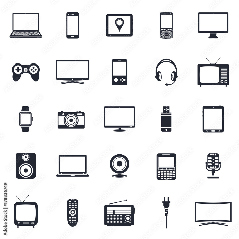 Electronic devices, technology gadgets icons Electronic devices, technology gadgets icons