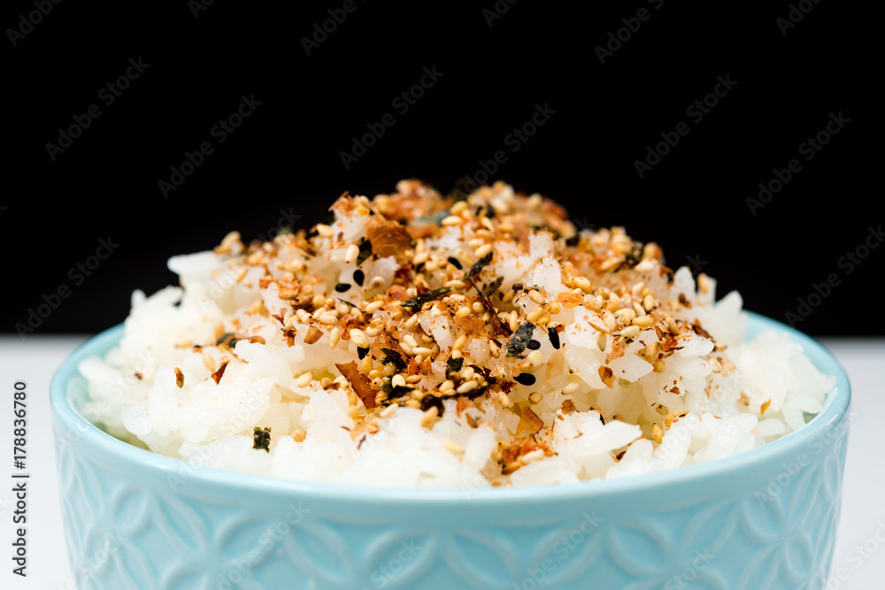 white rice with sesame isolated on background white rice with sesame isolated on background