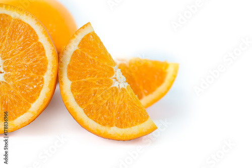 Orange fruit.Half and sliced orange isolated white background.
