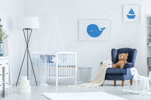 White and blue baby's bedroom