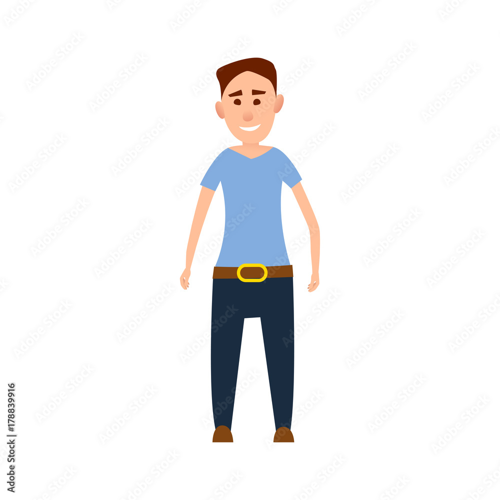 Funny Male Character in Blue T-Shirt Illustration