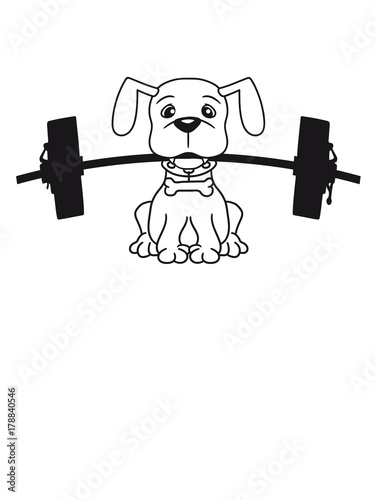 gewicht heben stark muskeln bodybuilder hantel fitness training hund welpe  süß niedlich halsband knochen haustier comic cartoon Stock Illustration |  Adobe Stock