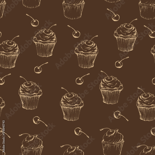 Cupcake seamless pattern. Vector illustration. Hand draw