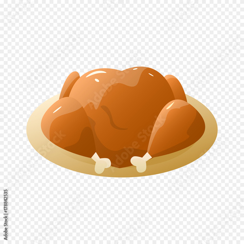 Turkey Isolated on Light Transparent Background. Baked Turkey on Plate. Vector Illustration.