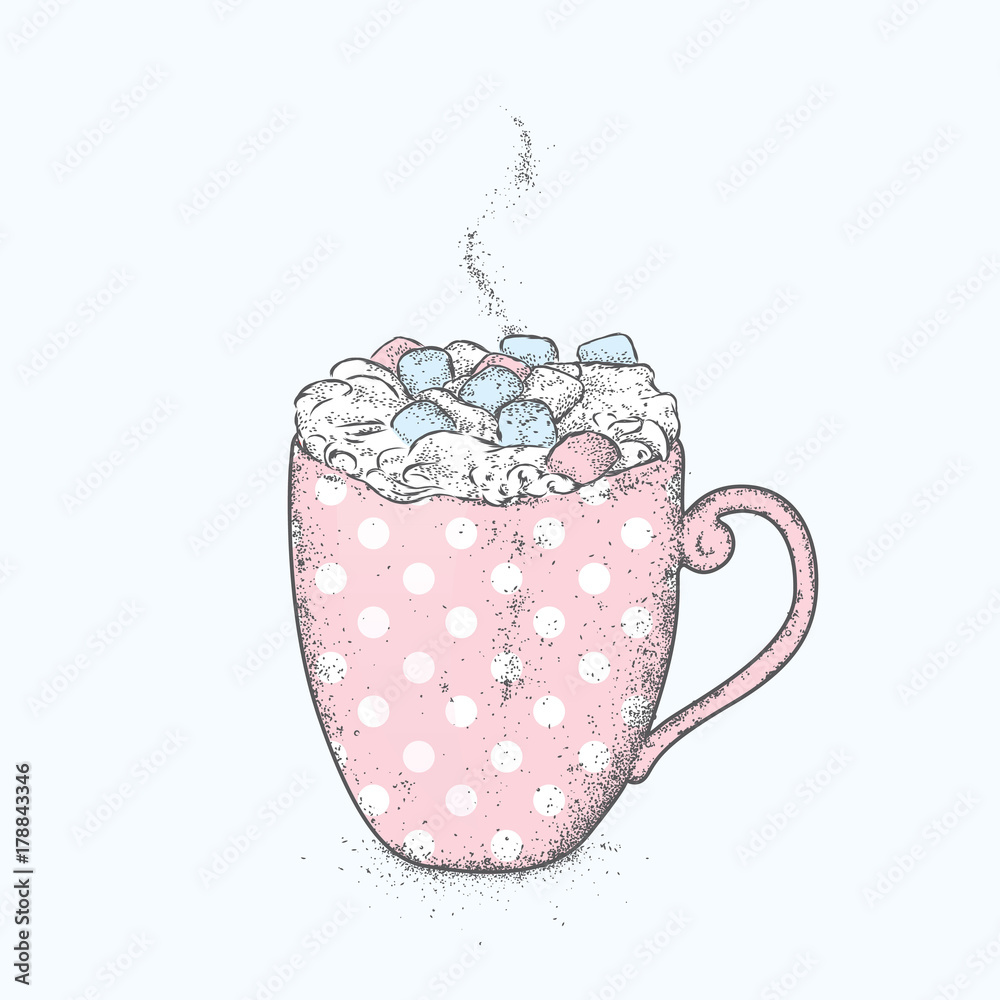 Beautiful Cup In Pea Hot Chocolate And Marshmallows Vector Illustration For A Card Or Poster Print On Clothes Drawing For The Cover Of A Notebook Or A Menu Cocoa Stock Vector Beautiful Cup In Pea Hot Chocolate And Marshmallows Vector Illustration For A Card Or Poster Print On Clothes Drawing For The Cover Of A Notebook Or A Menu Cocoa Stock Vector