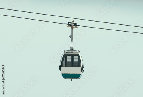 View of passenger cable way cabin in the sky.