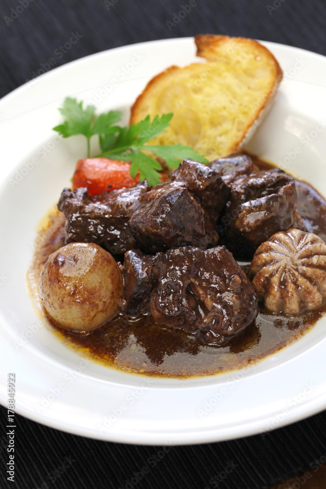 beef bourguignon, beef stewed in red wine, french burgundy cuisine beef bourguignon, beef stewed in red wine, french burgundy cuisine