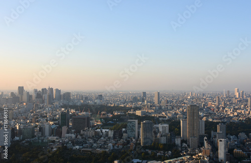日本の東京都市風景「新宿区や豊島区方面などを望む」（画面左付近に東京都庁、画面右付近にサンシャイン６０などが見える）