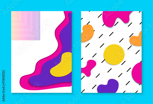 Abstract memphis colorful card background set
