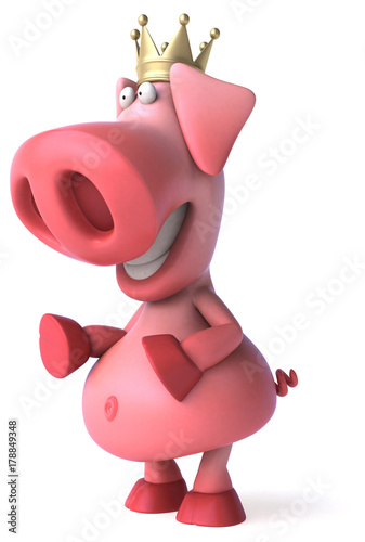 Fun pig with crown - 3D Illustration