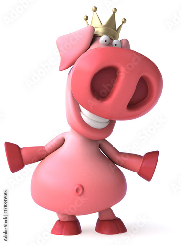 Fun pig with crown - 3D Illustration