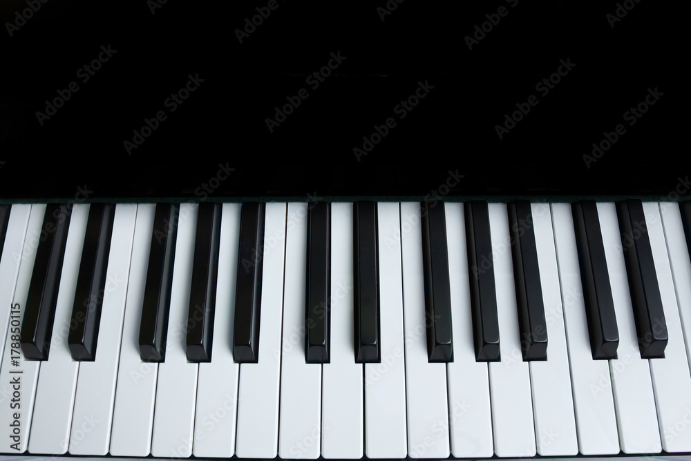 Piano keyboard. Top view, flat lay. Background with copy space Piano keyboard. Top view, flat lay. Background with copy space