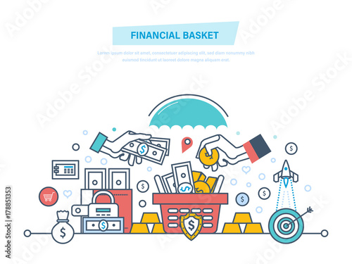 Financial basket. Finance balance, investment wealth. Budget planning, income growth. © Idey