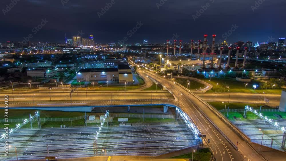 Moscow timelapse, night view of the third transport ring and the central part of Moscow's rings, traffic, car lights Moscow timelapse, night view of the third transport ring and the central part of Moscow's rings, traffic, car lights