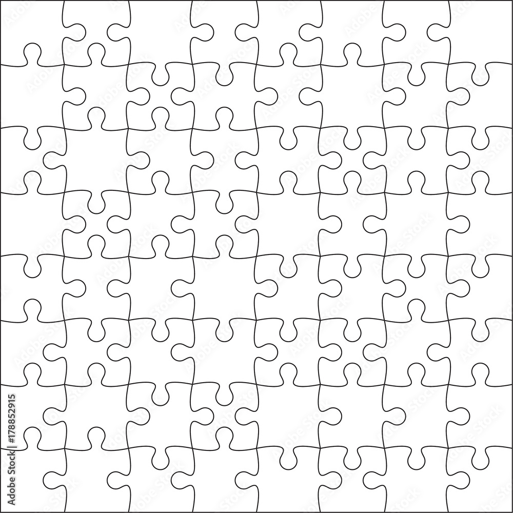 Jigsaw puzzle blank template or cutting guidelines of 64 pieces. Plain  white jigsaw puzzle, on white background. Vector illustration. Stock Vector  | Adobe Stock