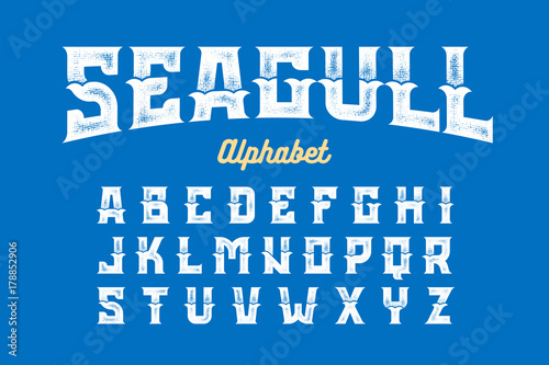 Vintage Style Seagull font, alphabet vector illustration