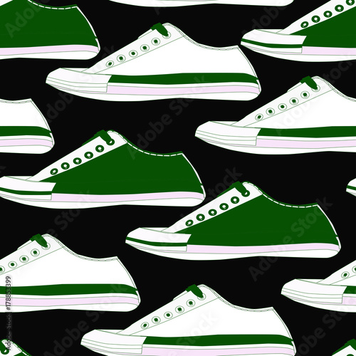 Seamless pattern with shoes in white and green colors