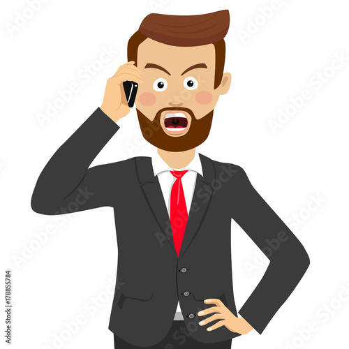 Angry businessman talking on the phone