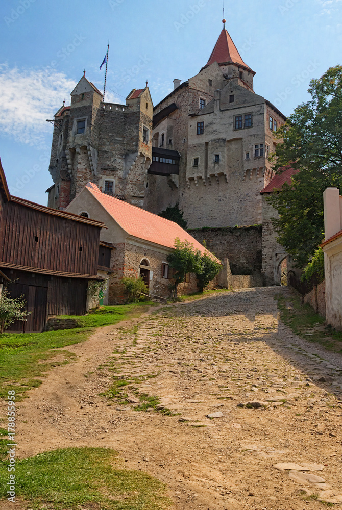Pernstejn Castle is a castle on a rock above the village of Nedvedice, South Moravian Region, Czech Republic