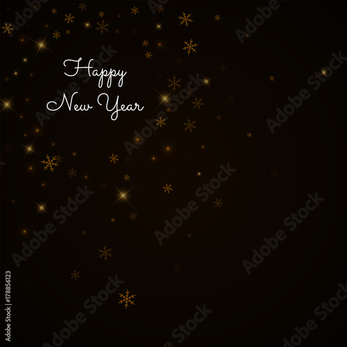 Happy New Year greeting card. Sparse starry snow background. Sparse starry snow on brown background. Beautiful vector illustration.