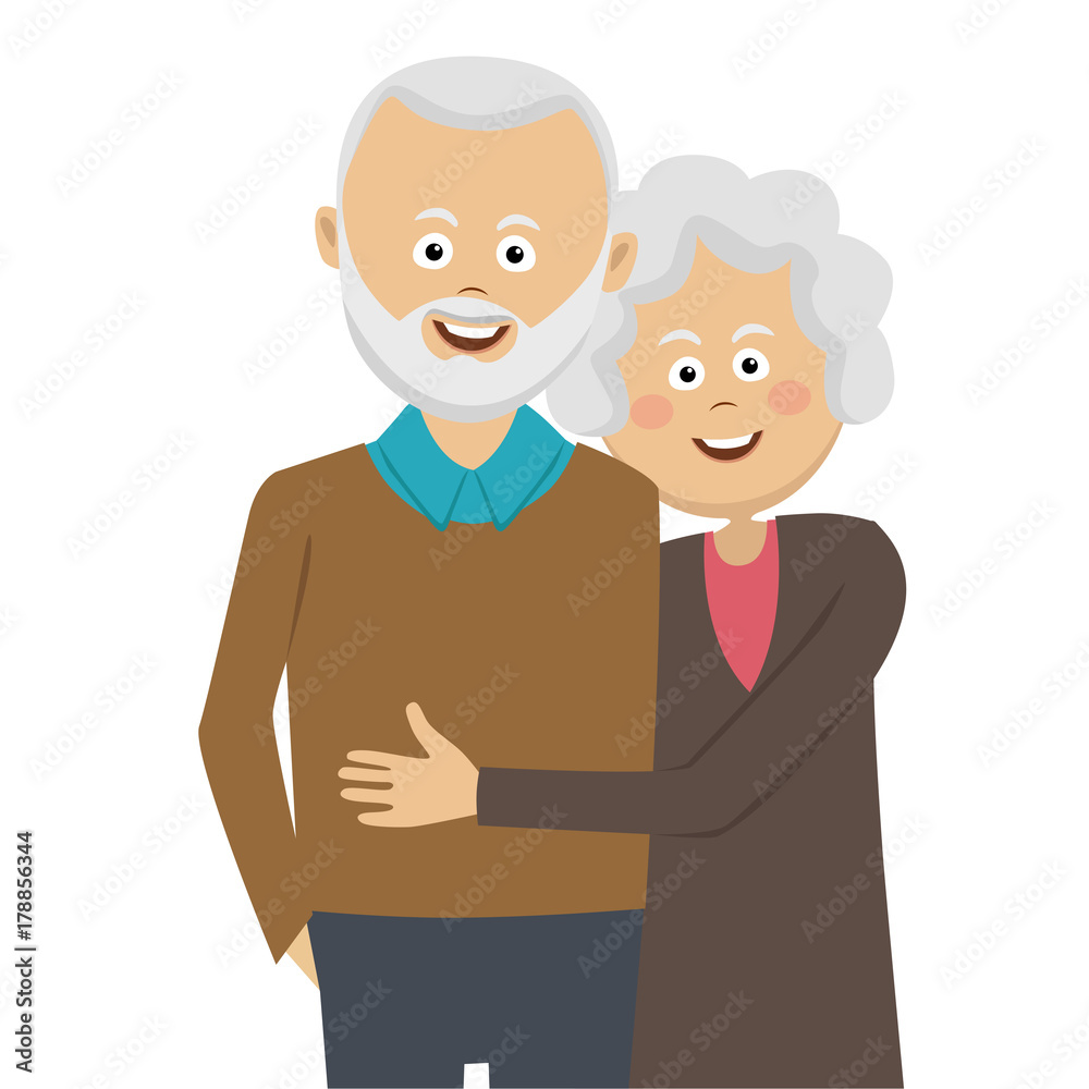 Happy elderly couple standing in an embrace Happy elderly couple standing in an embrace