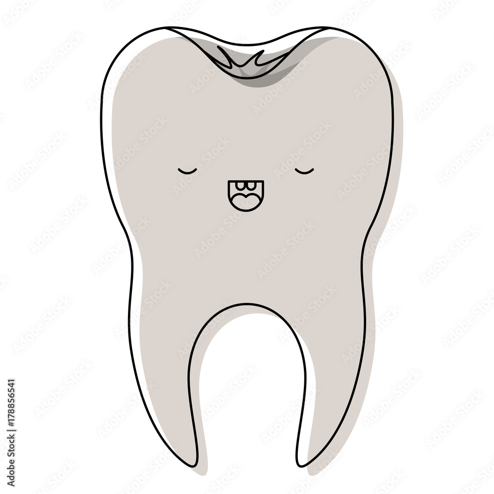 healthy kawaii tooth with root in watercolor silhouette healthy kawaii tooth with root in watercolor silhouette