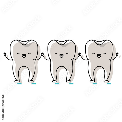teeth cartoon holding hands in watercolor silhouette