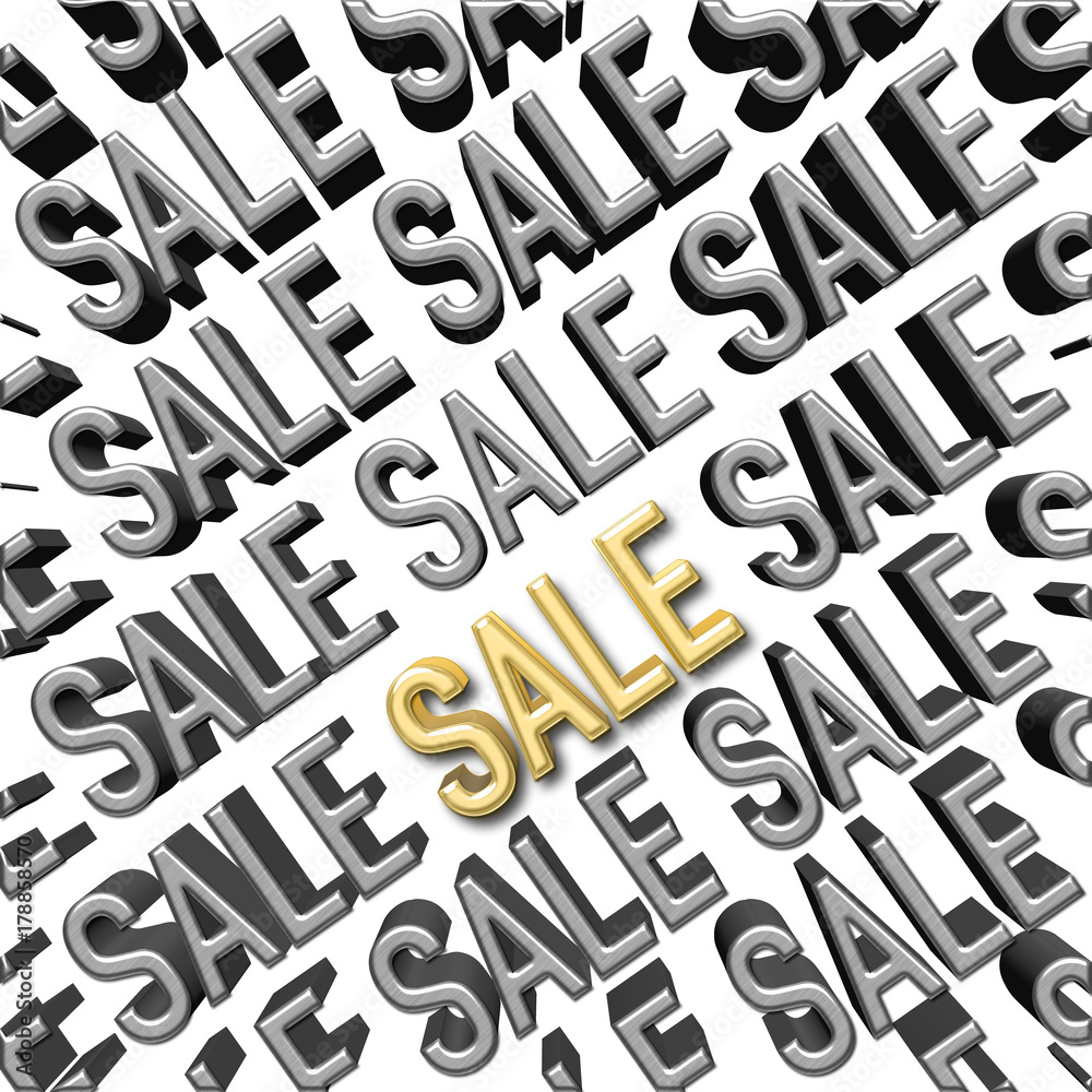 Stock Illustration - Steel Sale, Gold Sale, 3D Illustration, White Background.
