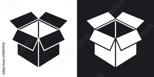 Vector open box icon. Two-tone version on black and white background