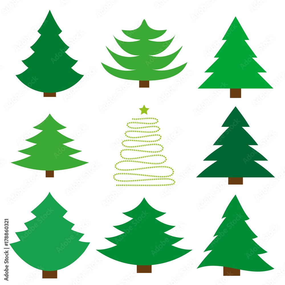 Christmas tree. A set of nine fir. Vector Christmas tree. A set of nine fir. Vector
