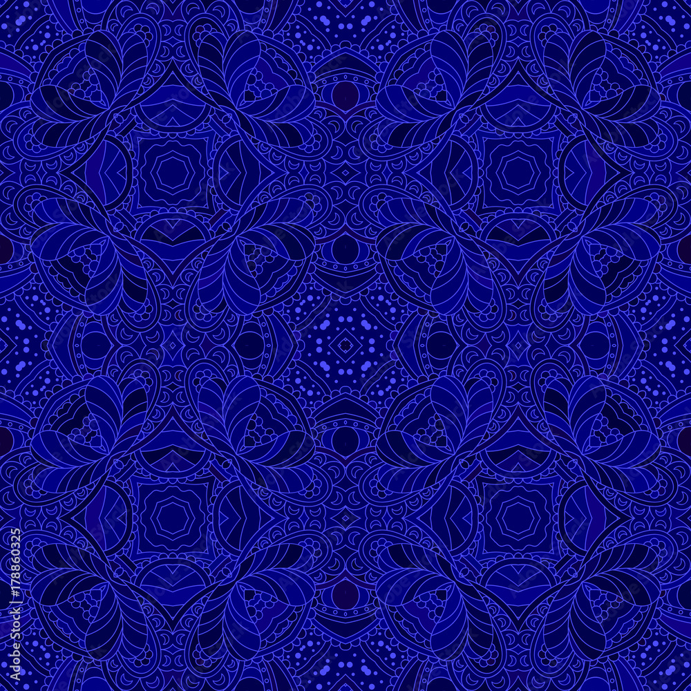 Dark blue decorative seamless pattern. Dark blue decorative seamless pattern.