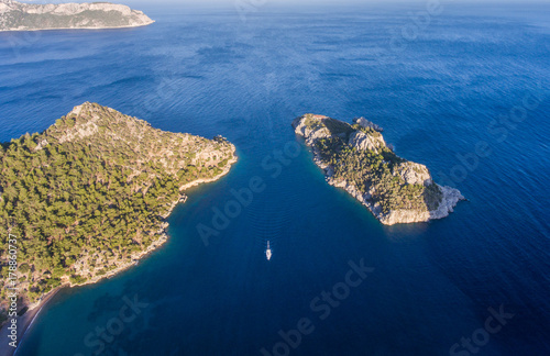 Aerial view of the strait between the island and the mainland