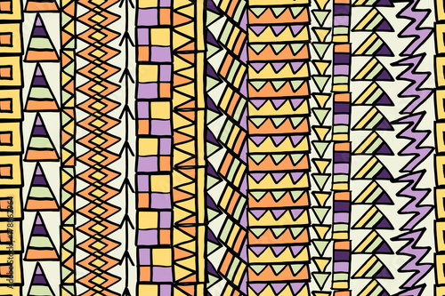 Abstract vertical geometric pattern with hand drawn elements, vector. There is a swatch in the panel. Elements are not cropped and hidden under mask