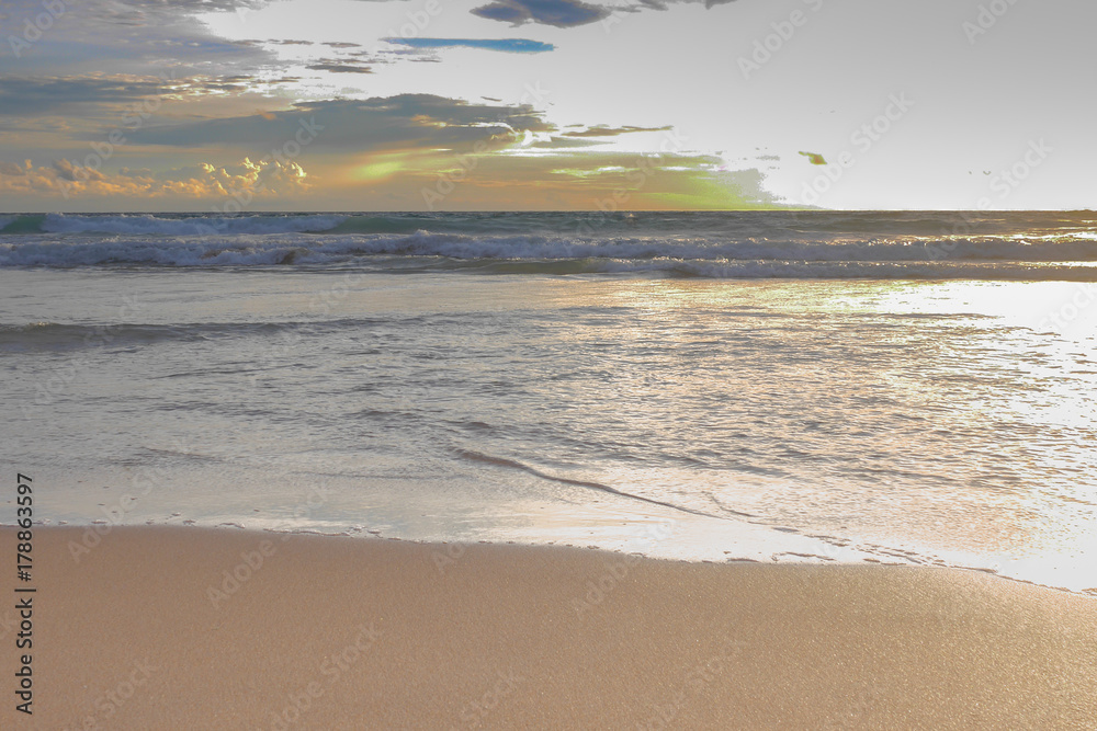 Beautiful beach in evening , sunset with beautiful sky. It 's suitable for sunbathing for sunbathing, swimming, reading, Beautiful beach in evening , sunset with beautiful sky. It 's suitable for sunbathing for sunbathing, swimming, reading,