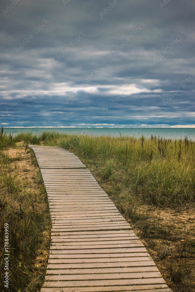 Boardwalk Leading to Lake Michigan Beach in Kewaunee, Wisconsin