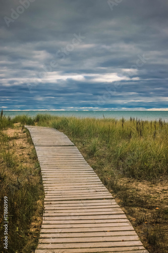 Boardwalk Leading to Lake Michigan Beach in Kewaunee  Wisconsin